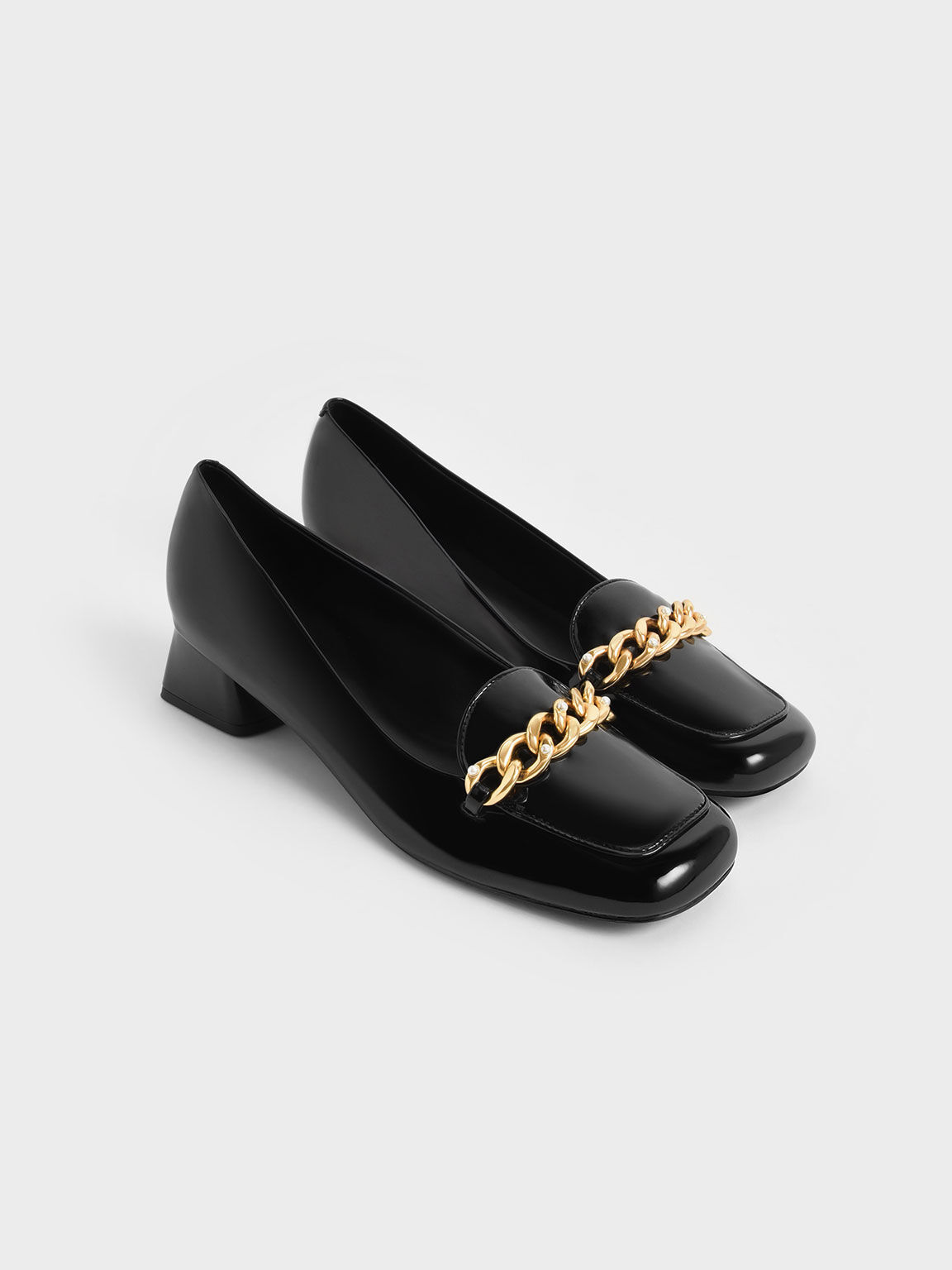 Chain-Link Patent Loafers, Black, hi-res