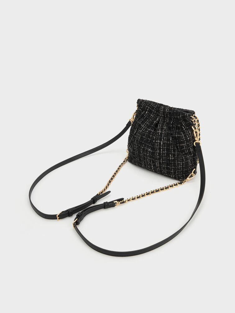 Tas Ransel Two-Way Chain-Handle Tweed Duo, Black Tweed, hi-res