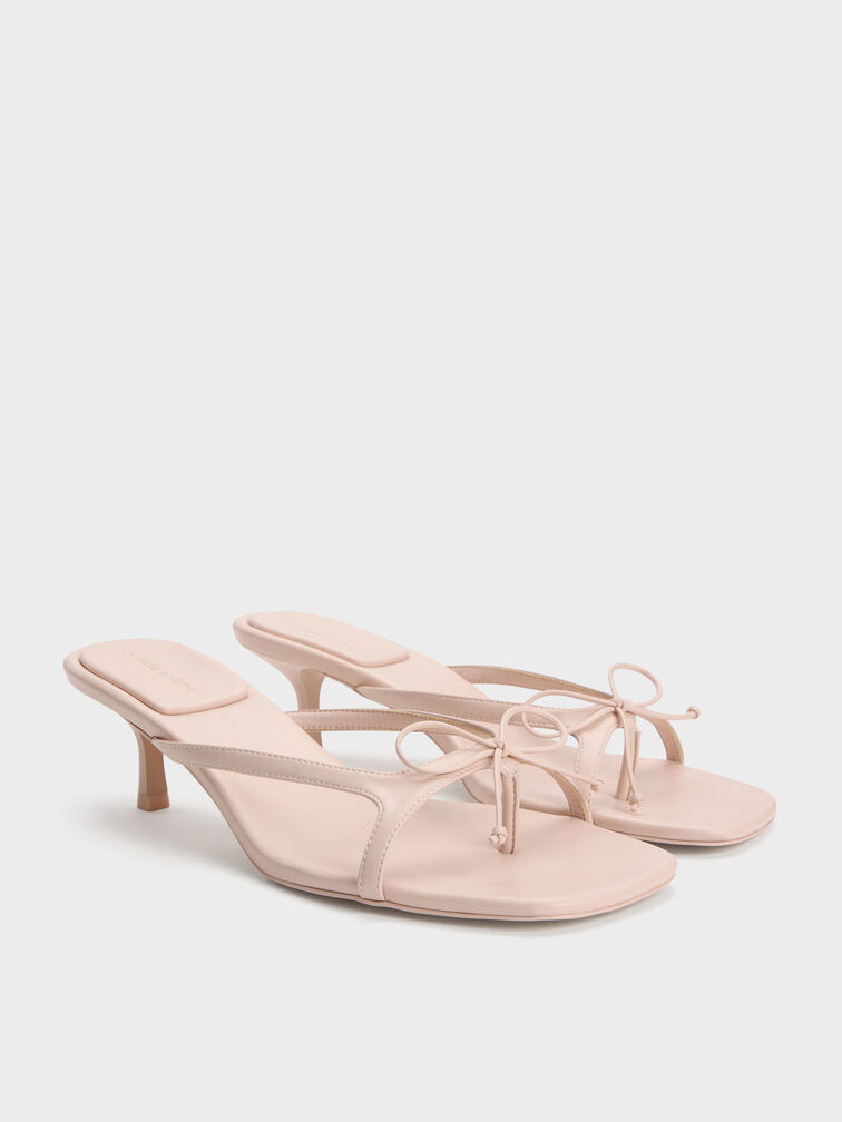 Bow Thong Kitten Heels, Nude, hi-res