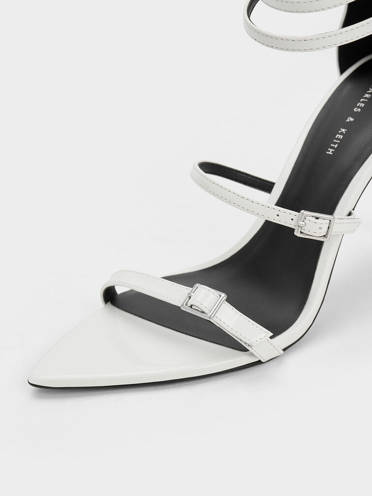Sandal Strappy Heeled Patent, White, hi-res
