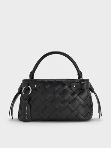 Tas Top Handle Woven Ivette, Noir, hi-res