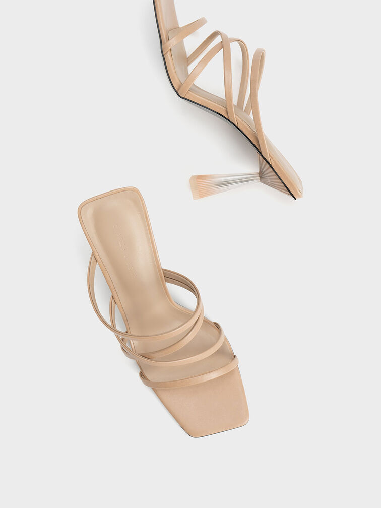 Sepatu Mules Strappy Transparent Heel, Nude, hi-res