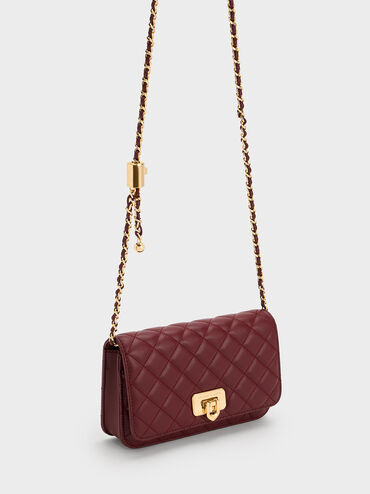 Tas Clutch Push-Lock Quilted Cressida, Burgundy, hi-res