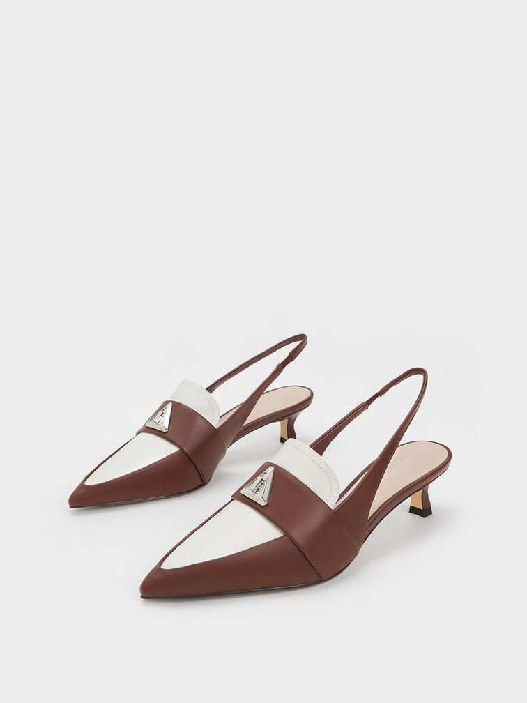 Trice Metallic Accent Pointed-Toe Slingback Pumps, Brown, hi-res