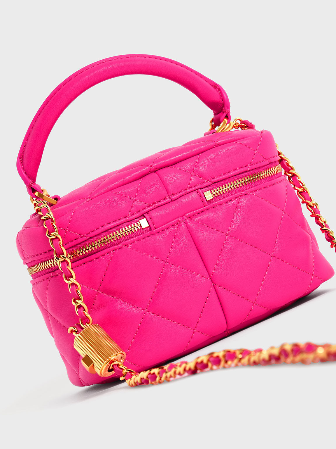 Tas Quilted Two-Way Zip Mini, Fuchsia, hi-res