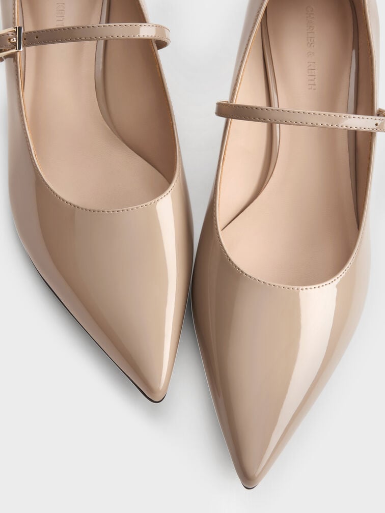 Sepatu Pumps Mary Jane Luciana Patent, Taupe, hi-res