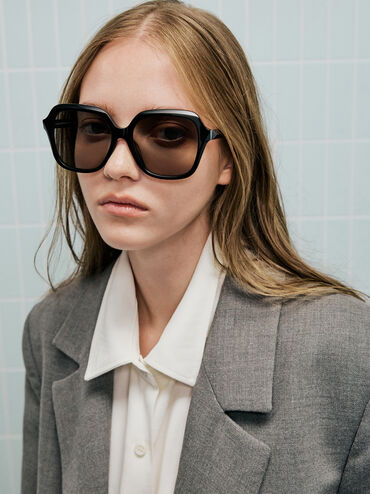 Izara Recycled Acetate Butterfly Sunglasses, Black, hi-res