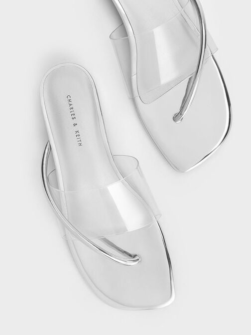 Sandal Transparent Thong, Silver, hi-res