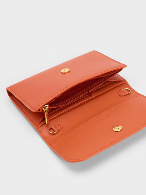 Front Flap Long Wallet, Orange, hi-res