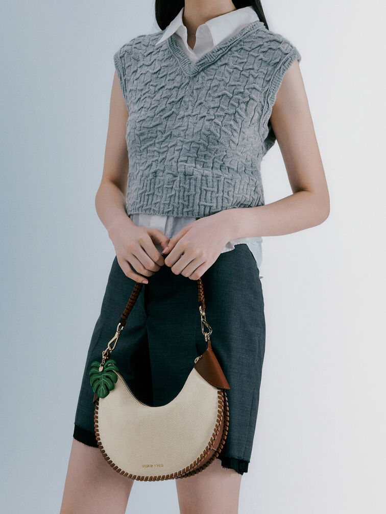 Blume Canvas Braided Curved Hobo Bag, Taupe Canvas, hi-res