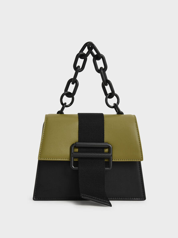 Wren Acrylic Chain-Handle Trapeze Bag, Avocado, hi-res
