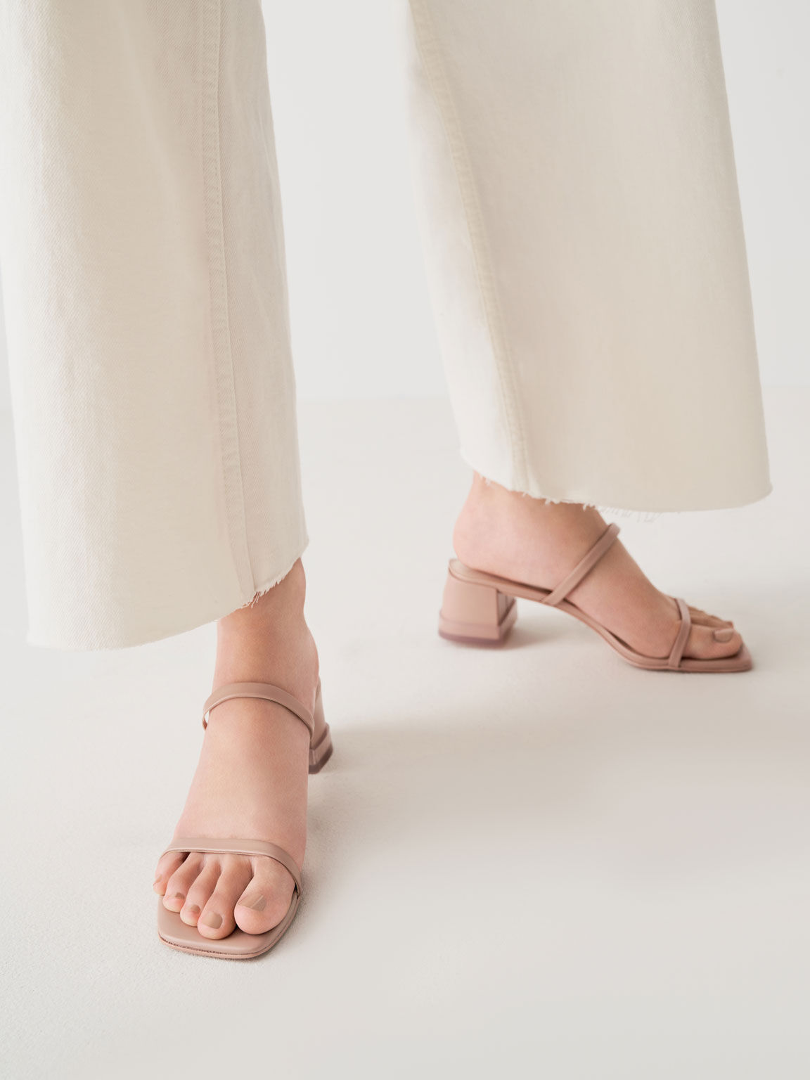 Nude Sandal Mules Double Strap Block 