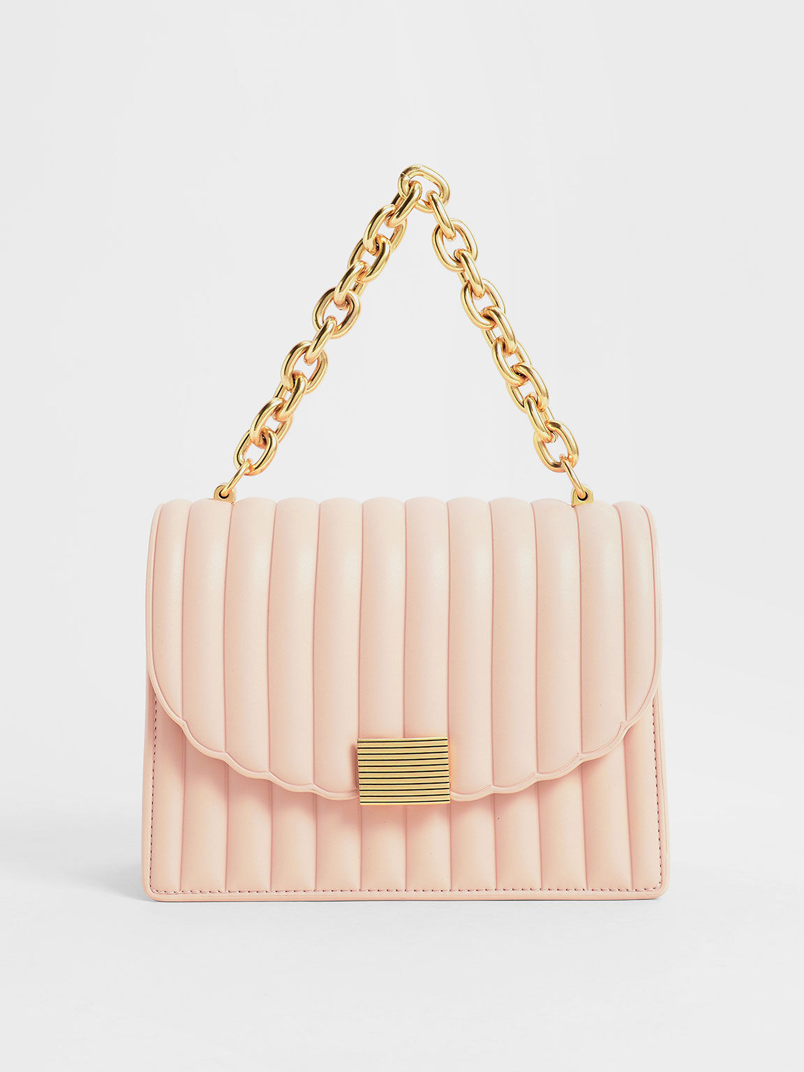 Brielle Panelled Chain Handle Bag, Light Pink, hi-res