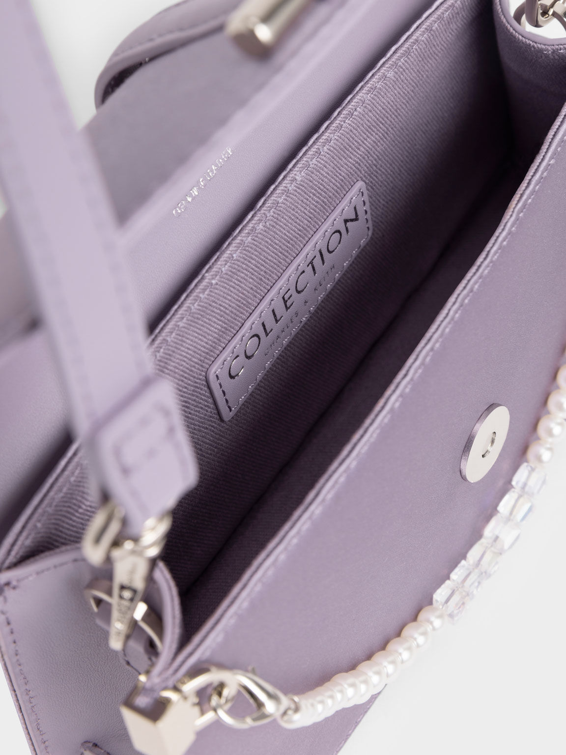 Tas Evening Lush Leather & Canvas  Beaded-Handle, Purple, hi-res