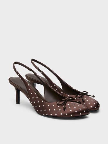 Imani Polka-Dot Asymmetric Slingback Pumps, Dark Brown Textured, hi-res