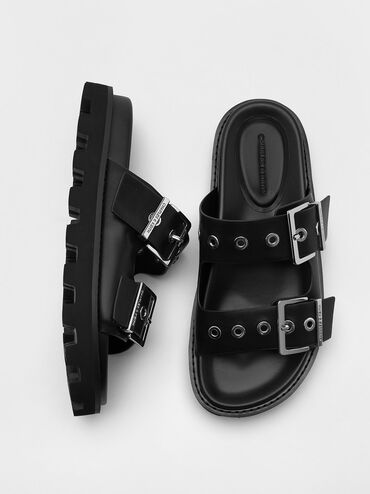 Sandal Slides Grommet Double-Strap Trill, Black, hi-res