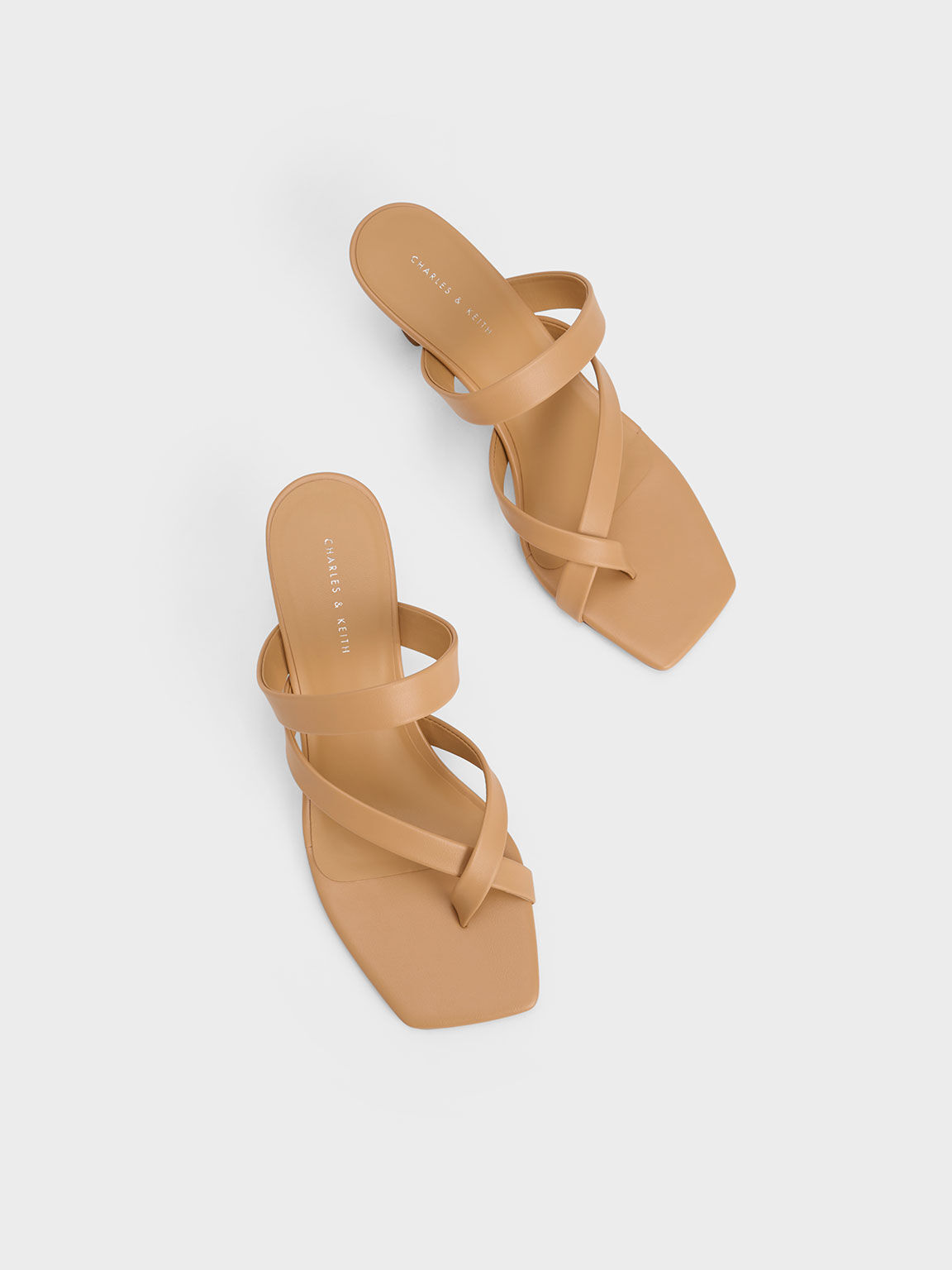 Sandal Heeled Toe Ring Textured Asymmetric, Tan, hi-res