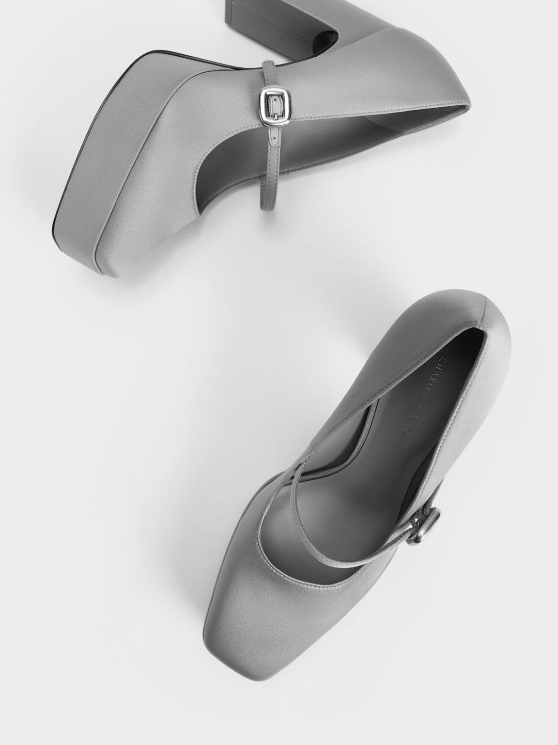 Sepatu Pumps Satin Platform Mary Jane, Grey, hi-res