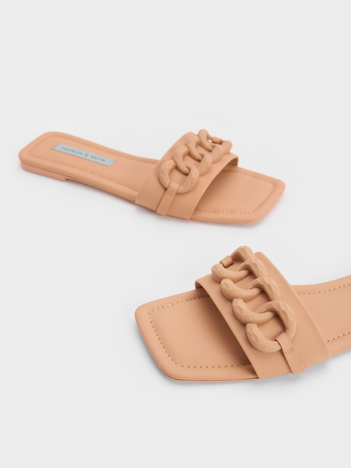 Chunky Chain-Link Slide Sandals, Camel, hi-res