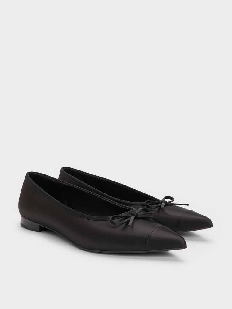 Sepatu Cap-Toe Briella Satin, Black Textured, hi-res