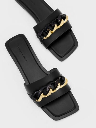 Sandal Slide Chunky Chain-Link, Black, hi-res