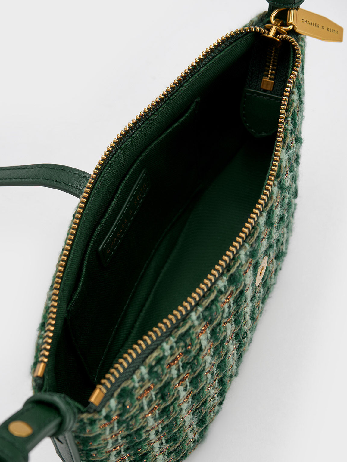 Trudy Tweed Belted Geometric Bag, Dark Green, hi-res