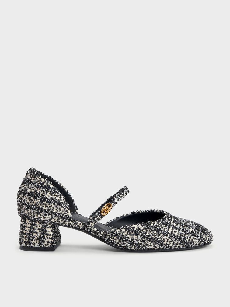 Tweed Mary Jane D'Orsay Pumps, Black Textured, hi-res