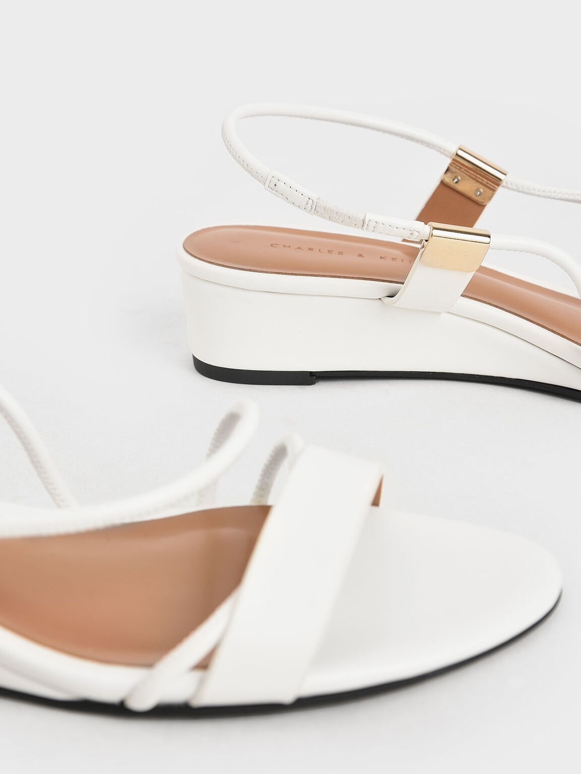 Strappy Slingback Wedges, White, hi-res