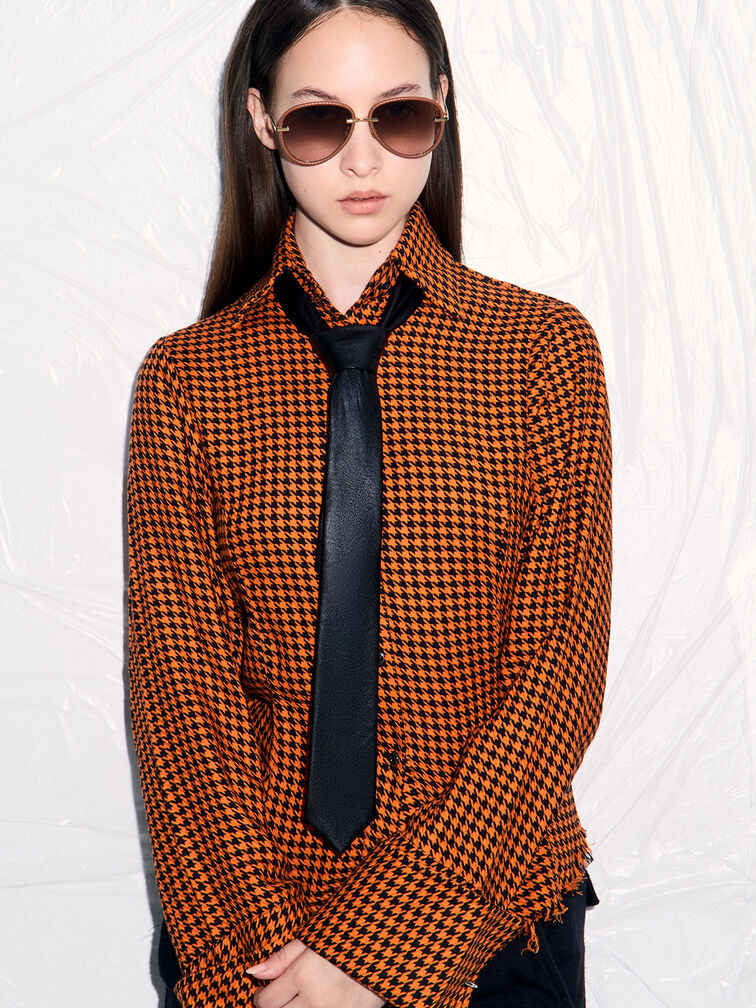 Kacamata Aviator Braided-Rim Leather, Chocolate, hi-res