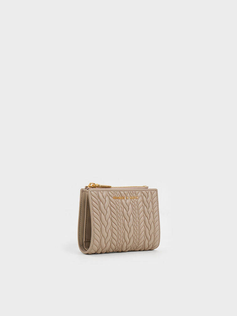 Dompet Top-Zip Apolline Textured, Taupe, hi-res