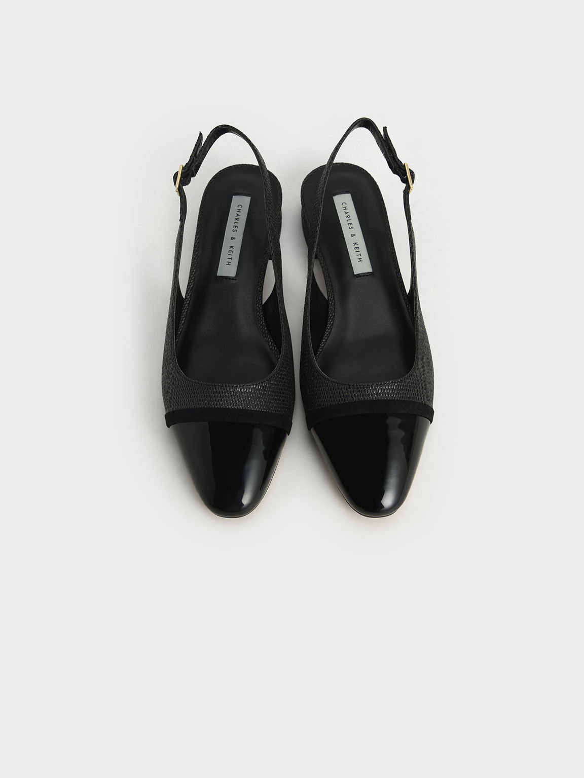 Sepatu Raffia & Patent Slingback Ballerinas, Black, hi-res