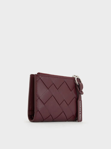 Dompet Kecil Top-Zip Ivette Woven, Wineberry Red, hi-res