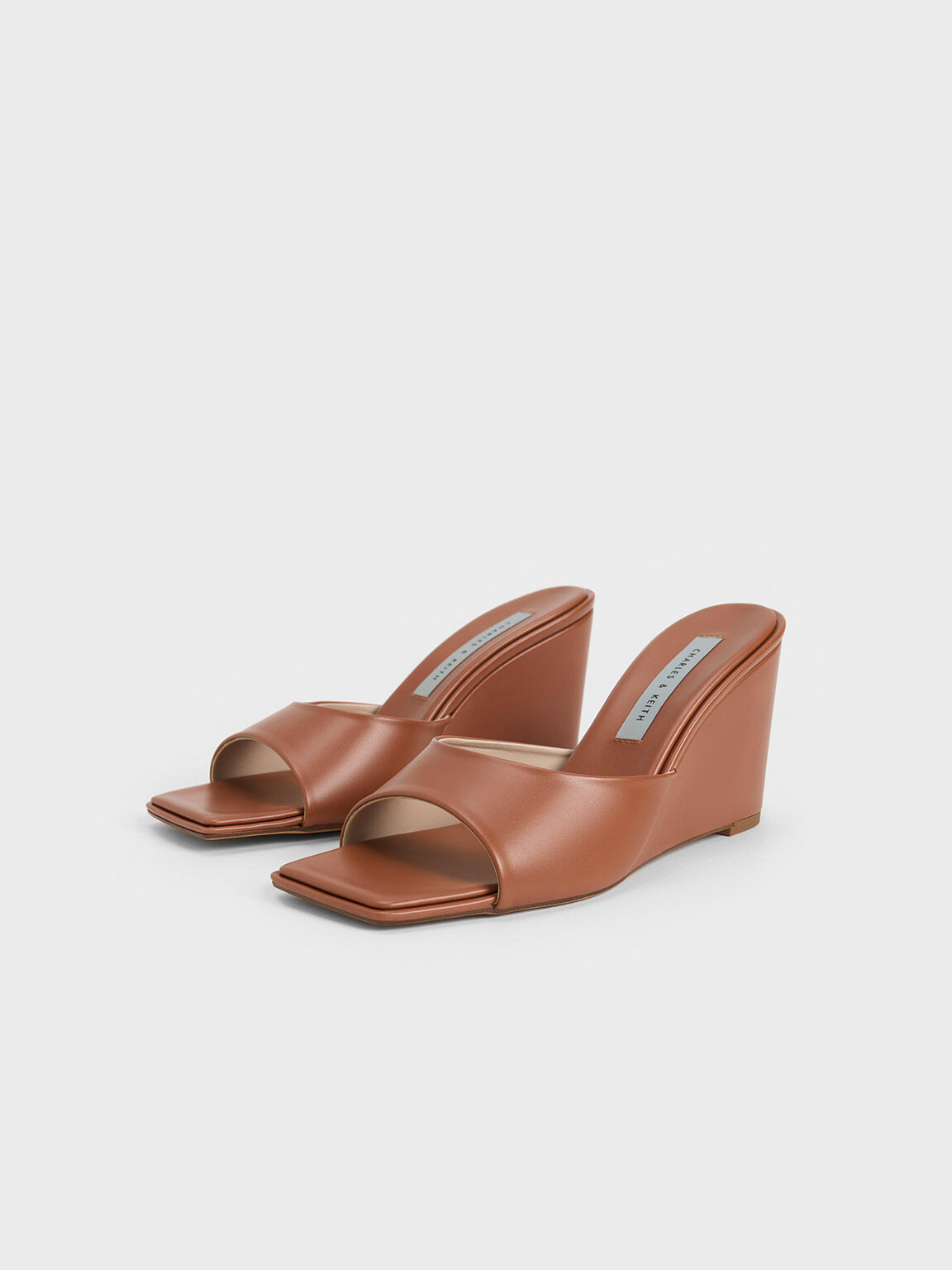Sepatu Wedges Square-Toe, Brown, hi-res