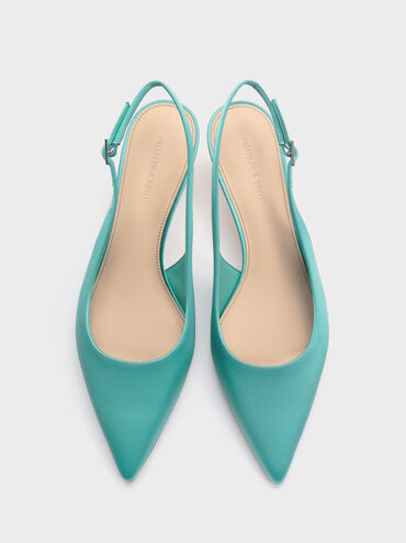Pointed Crystal-Heel Slingback Pumps, Teal, hi-res