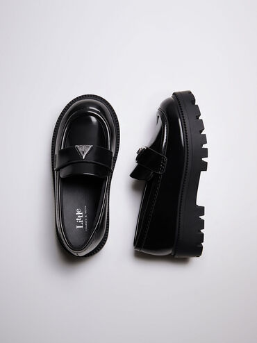 Sepatu Loafers Girls' Trice Metallic Accent, Black Box, hi-res