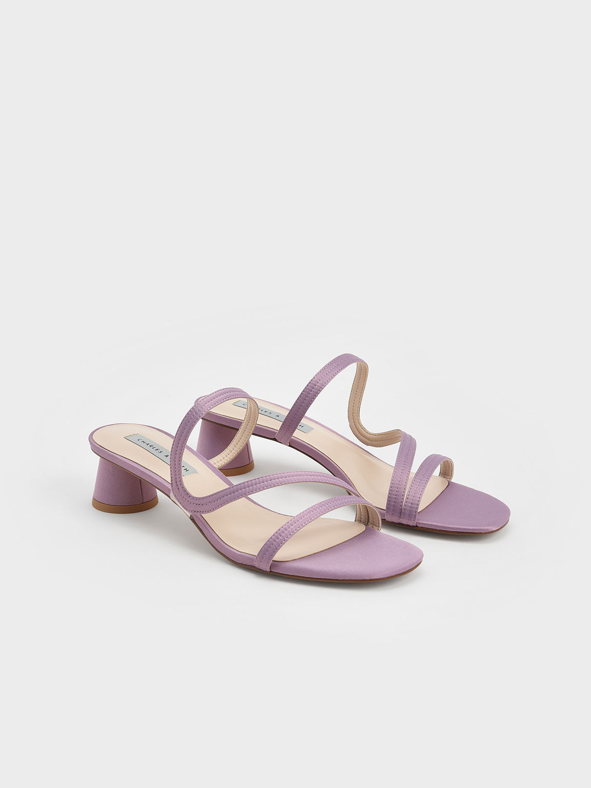 Lilac Satin Wavy Strap Mules - CHARLES 