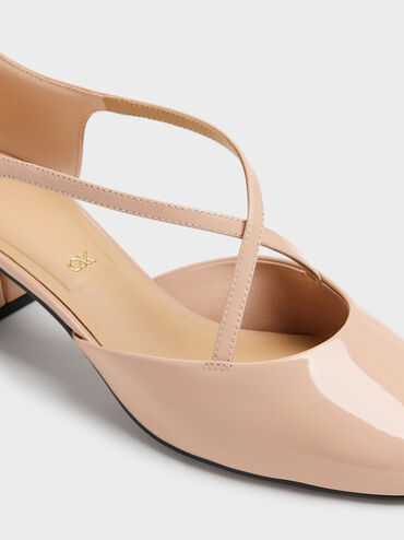 Sepatu Pumps Crossover Leather Patent, Nude, hi-res