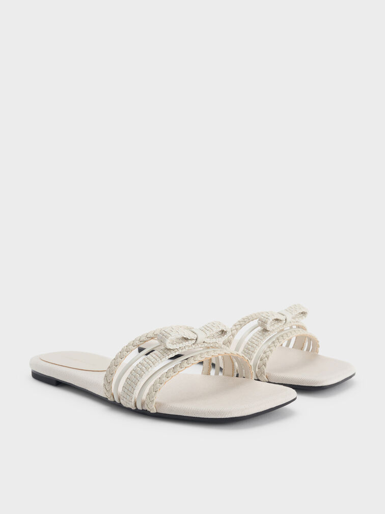 Sandal Slide Woven-Bow Kaleen, Chalk, hi-res