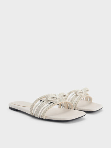 Sandal Slide Woven-Bow Kaleen, Chalk, hi-res