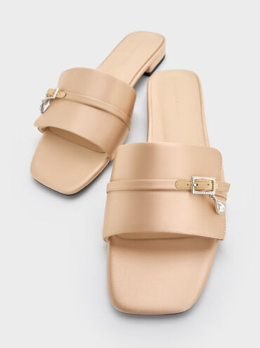 Teardrop-Crystal Buckled Slide Sandals, Gold, hi-res