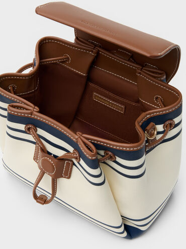 Tas Ransel Top Handle Striped Hanya Kanvas, Multi, hi-res