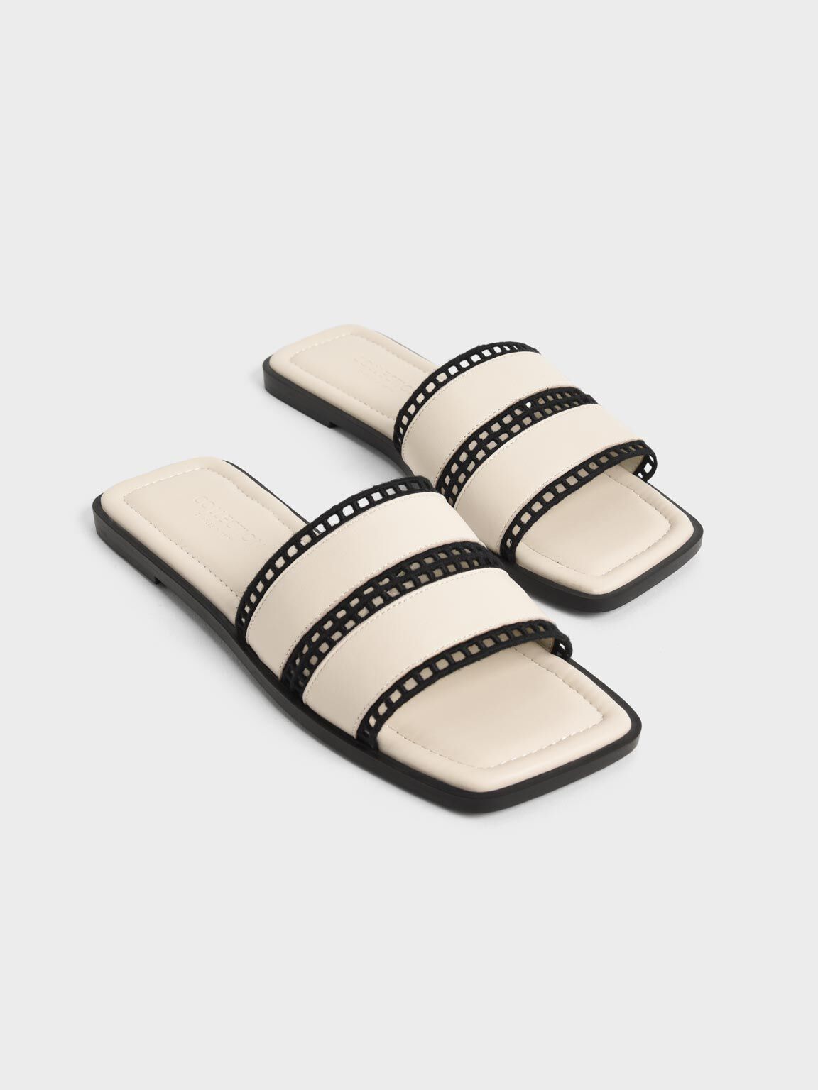 Sandal Slides Cut-Out Square-Toe, Chalk, hi-res