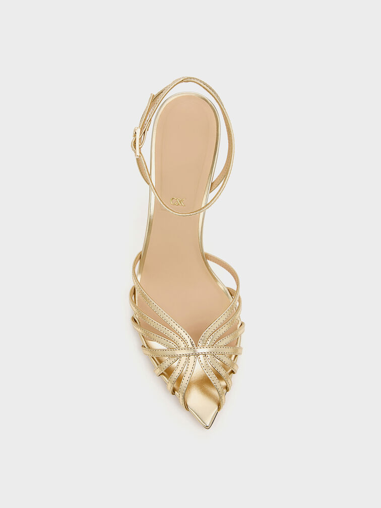 Sandal Stiletto Peep-Toe Jaylene Metallic Leather, Gold, hi-res