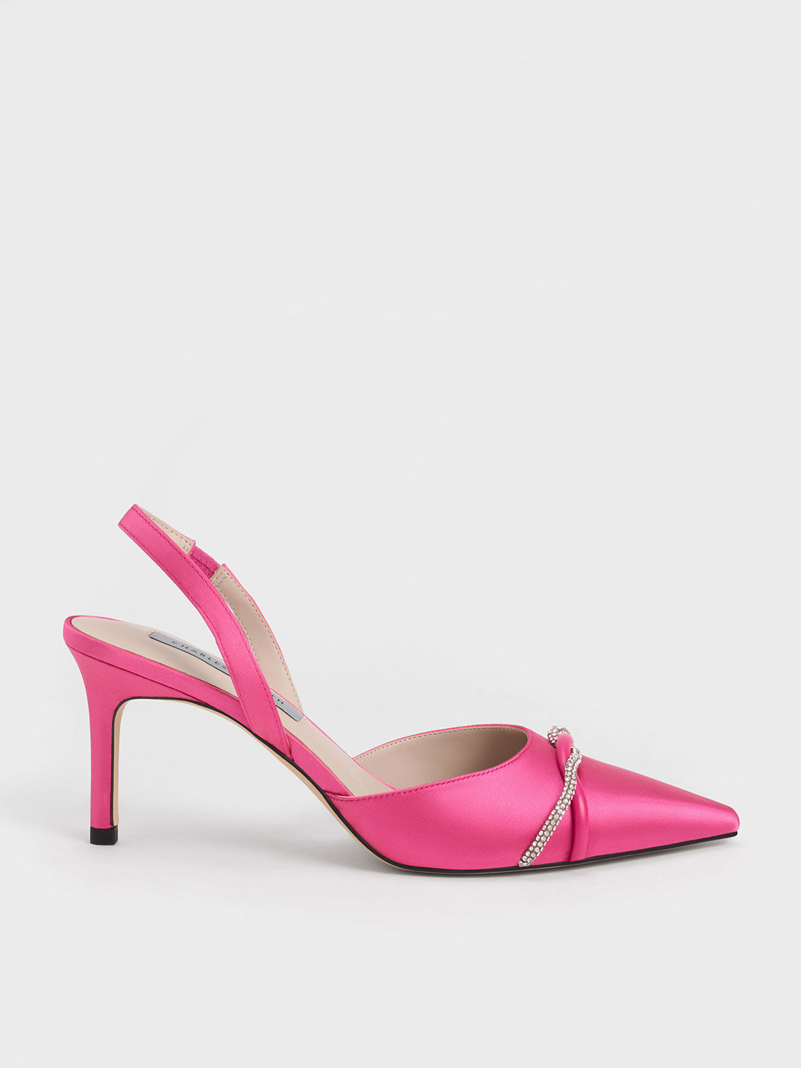 Sepatu Pumps Slingback Satin Twist Detail, Pink, hi-res