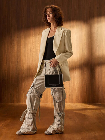 Sepatu Flats Mary Jane Furry-Strap Bow Winona Felt, Light Grey, hi-res