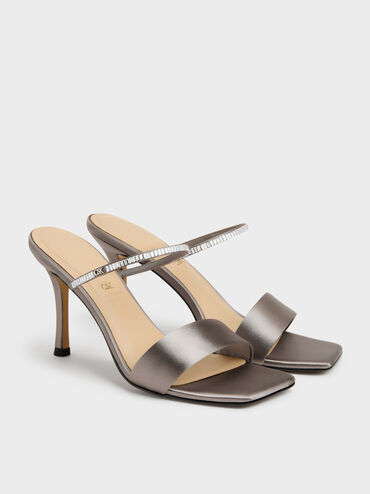 Sepatu Mules Heeled Gem, Pewter, hi-res