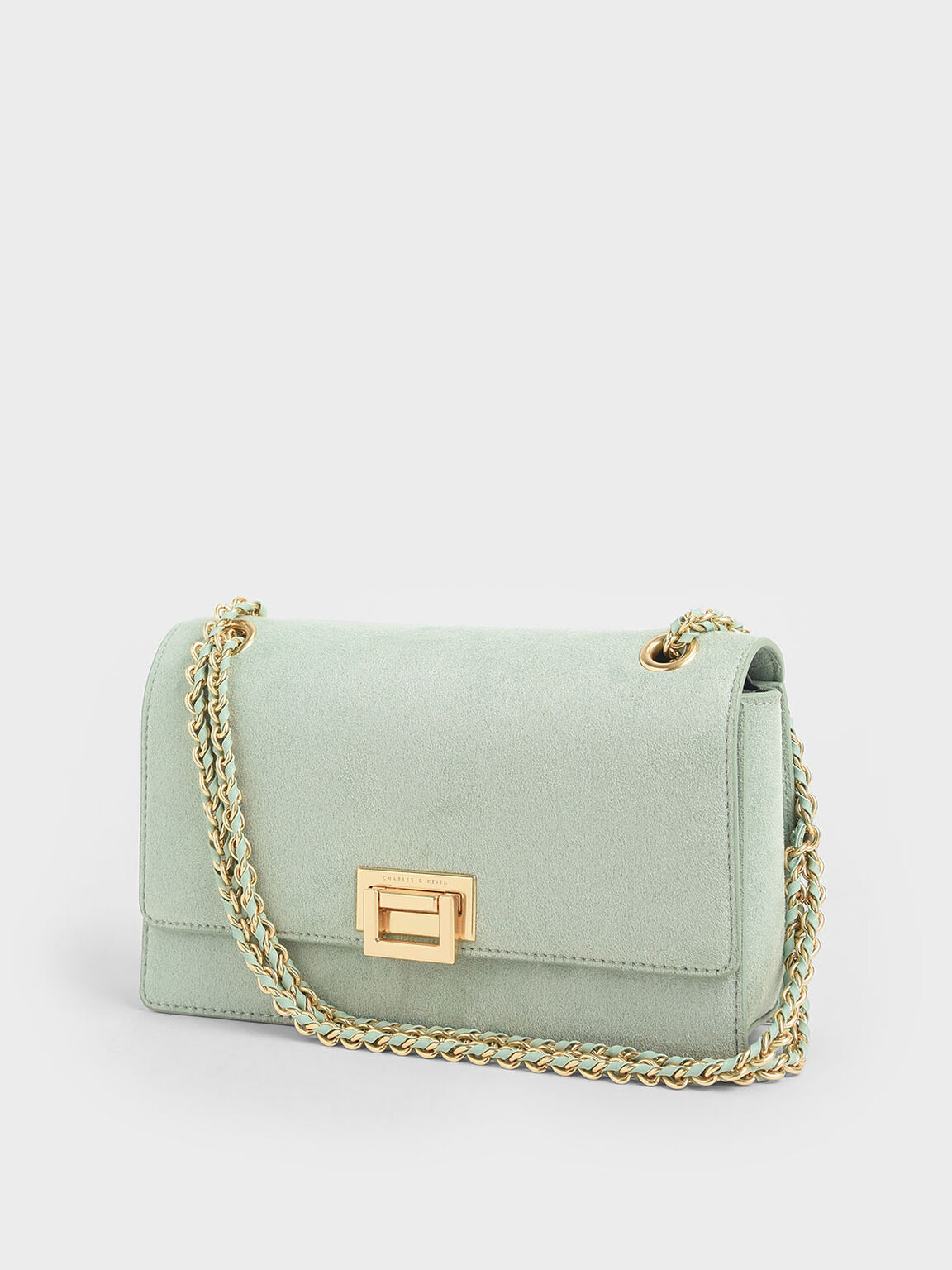 Mint Green Textured Chain Handle Bag - CHARLES & KEITH ID