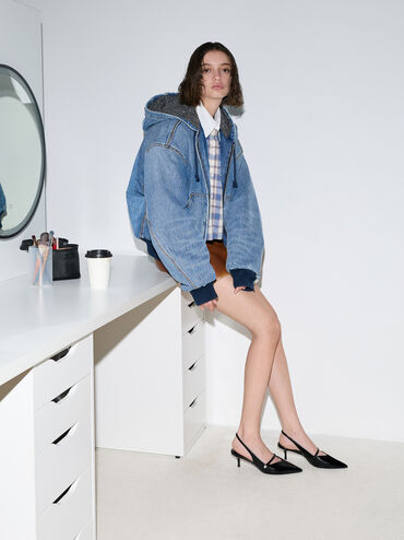 Sepatu Kitten Heels Slingback Pearl-Buckle Helena, Black Box, hi-res