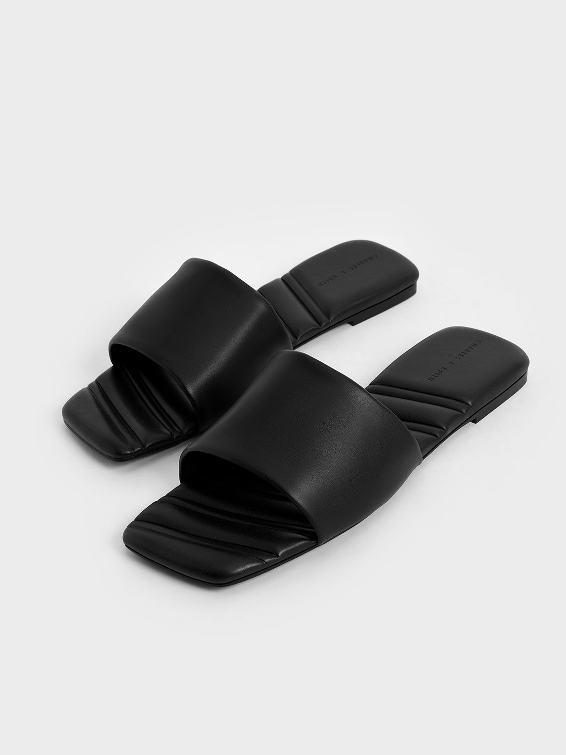 Sandal Slide Padded Square Toe, Black, hi-res