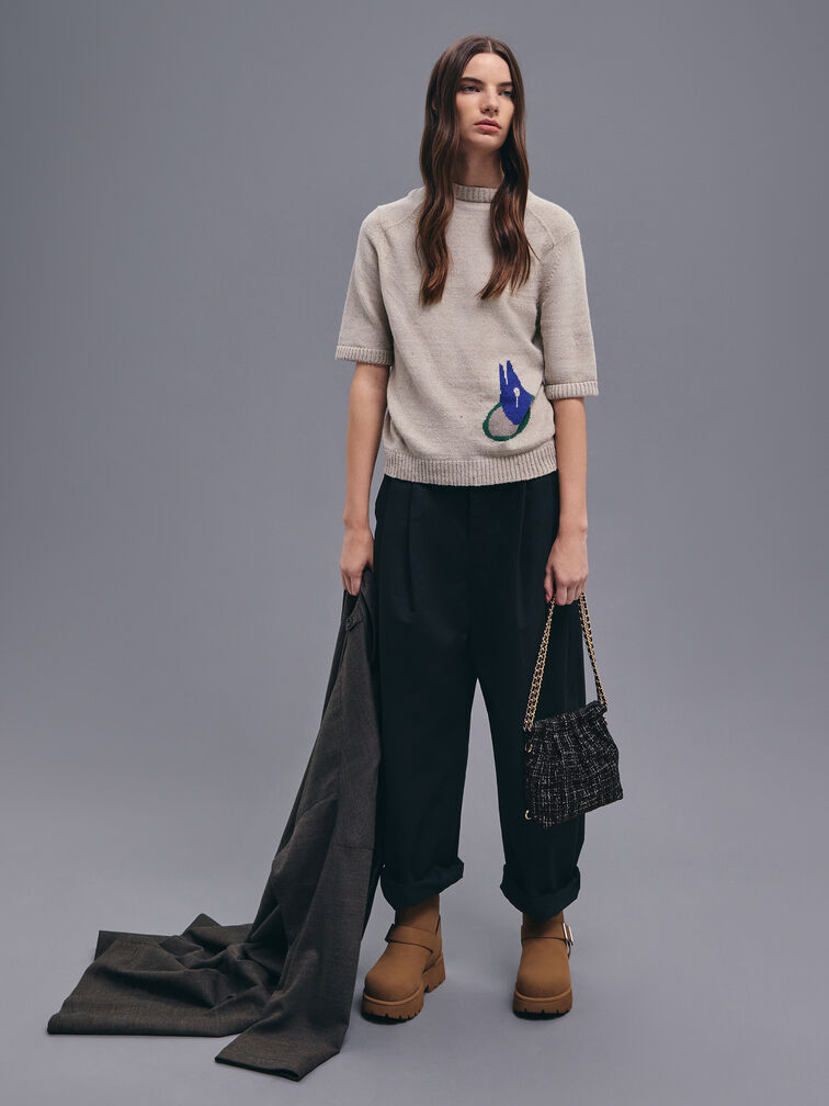 Tas Ransel Two-Way Chain-Handle Tweed Duo, Black Tweed, hi-res